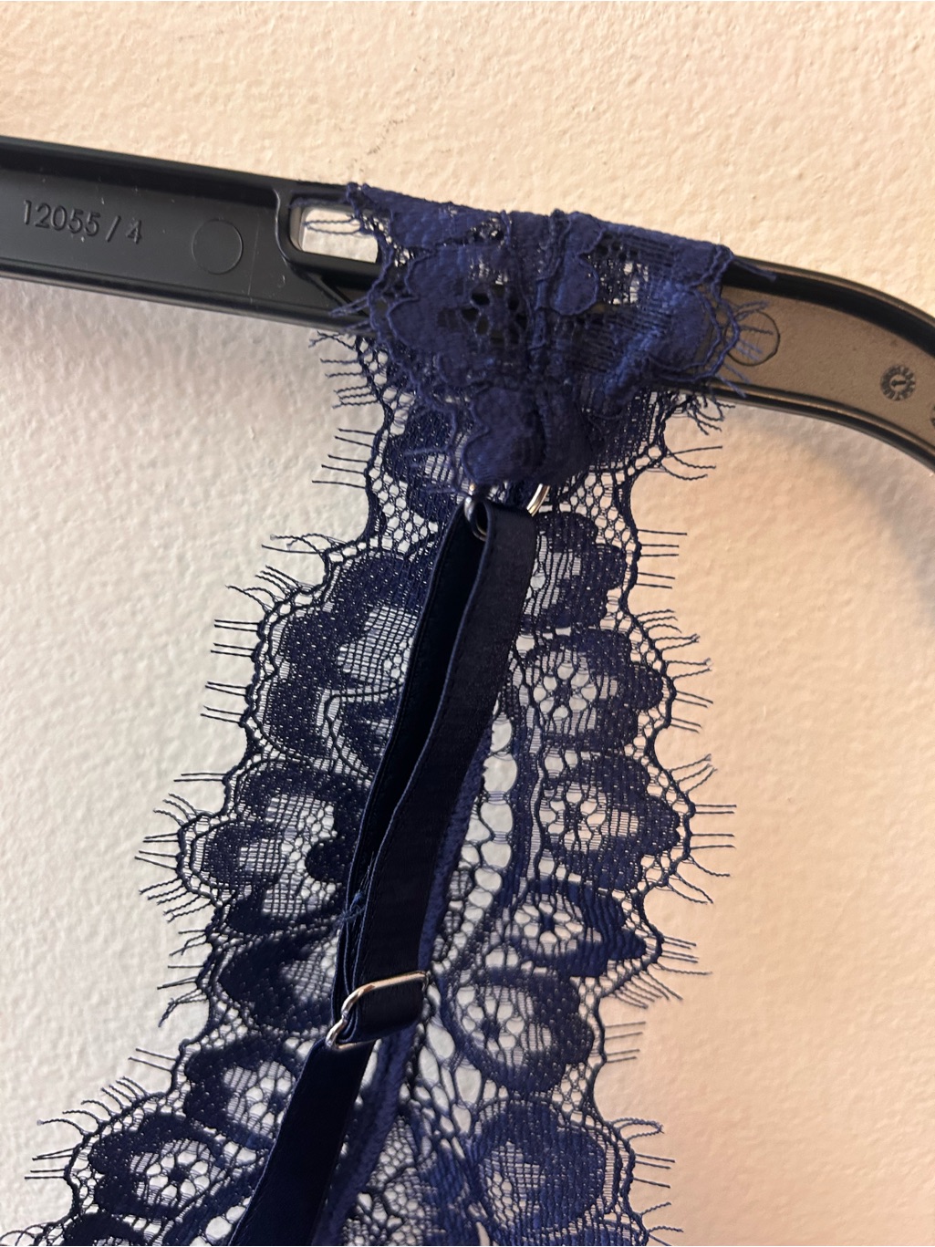 We Are We Wear Navy Satin Lace Trimmed Triangle Bralette Size Medium — image 7 of 8